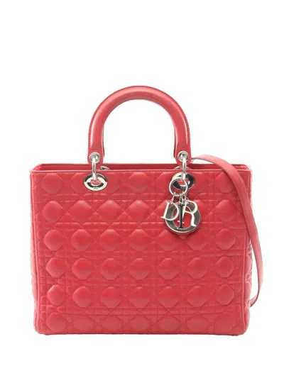 Pre-owned Dior 2011 Large Lambskin Cannage Lady  Satchel In Red