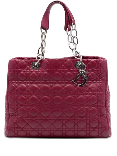 Pre-owned Dior 2011 Large Lambskin Cannage Lady  Soft Shopping Tote Bag In Red