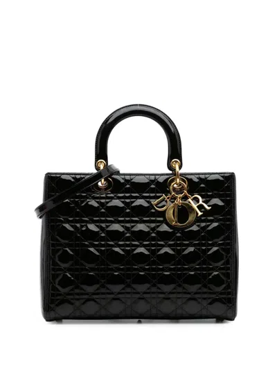 Pre-owned Dior 2011 Large Patent Cannage Lady  Satchel In Black