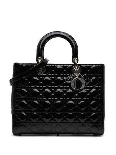 Pre-owned Dior 2011 Large Patent Cannage Lady  Satchel In Black