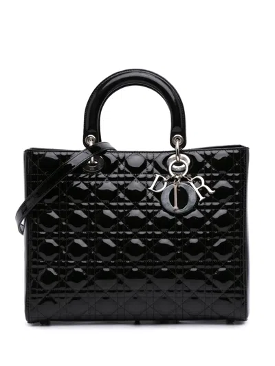 Pre-owned Dior 2011 Large Patent Cannage Lady  Satchel In Black