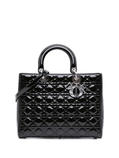 Pre-owned Dior 2011 Large Patent Cannage Lady  Satchel In Black