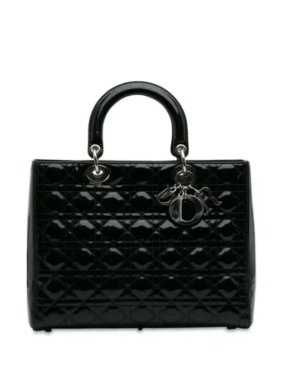Pre-owned Dior 2011 Large Patent Cannage Lady  Satchel In Black