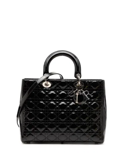 Pre-owned Dior 2011 Large Patent Cannage Lady  Satchel In Black