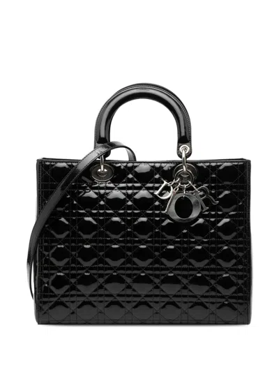 Pre-owned Dior 2011 Large Patent Cannage Lady  Satchel In Black