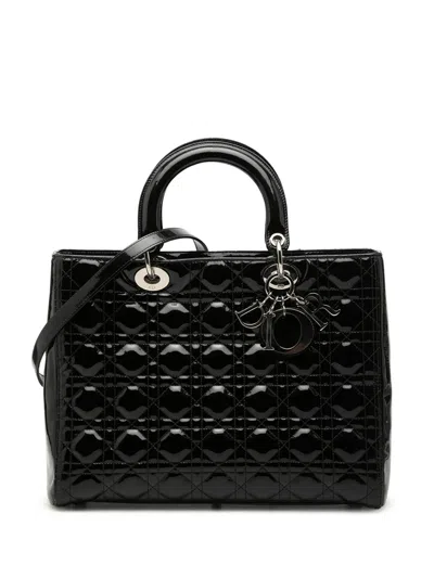 Pre-owned Dior 2011 Large Patent Cannage Lady  Satchel In Black