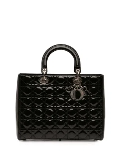 Pre-owned Dior 2011 Large Patent Cannage Lady  Satchel In Black
