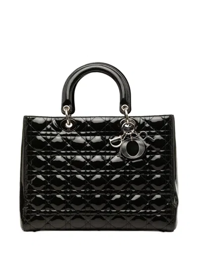 Pre-owned Dior 2011 Large Patent Cannage Lady  Satchel In Black