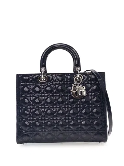 Pre-owned Dior 2011 Large Patent Cannage Lady  Satchel In Blue