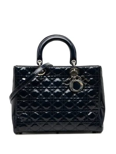 Pre-owned Dior 2011 Large Patent Cannage Lady  Satchel In Blue