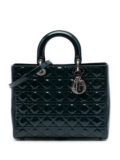 Pre-owned Dior 2011 Large Patent Cannage Lady  Satchel In Blue