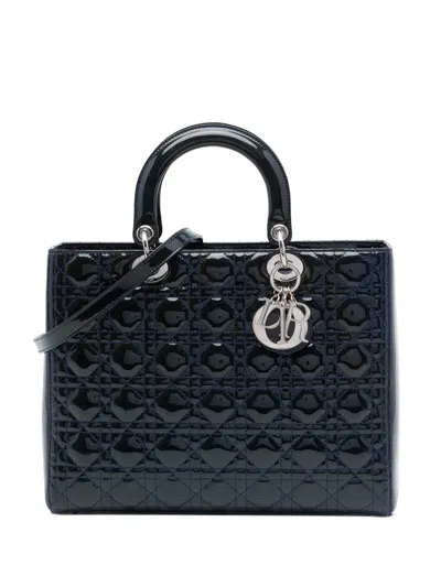 Pre-owned Dior 2011 Large Patent Cannage Lady  Satchel In Blue