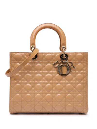 Pre-owned Dior 2011 Large Patent Cannage Lady  Satchel In Brown