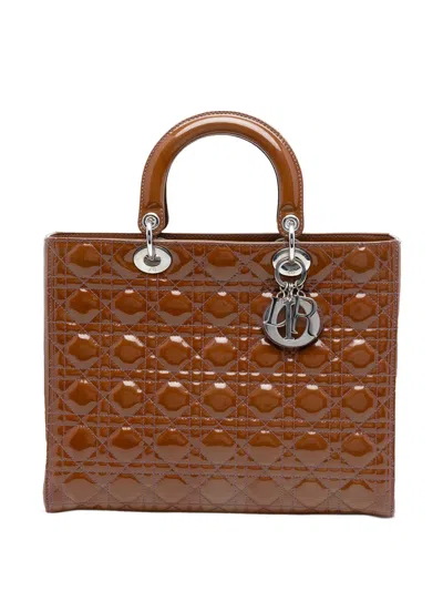 Pre-owned Dior 2011 Large Patent Cannage Lady  Satchel In Brown
