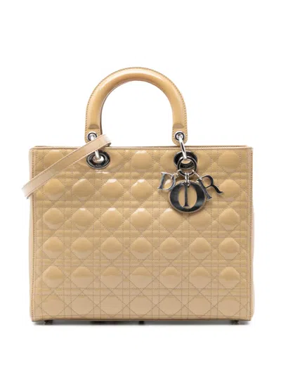 Pre-owned Dior 2011 Large Patent Cannage Lady  Satchel In Neutral