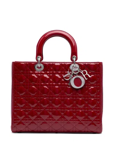 Pre-owned Dior 2011 Large Patent Cannage Lady  Satchel In Red