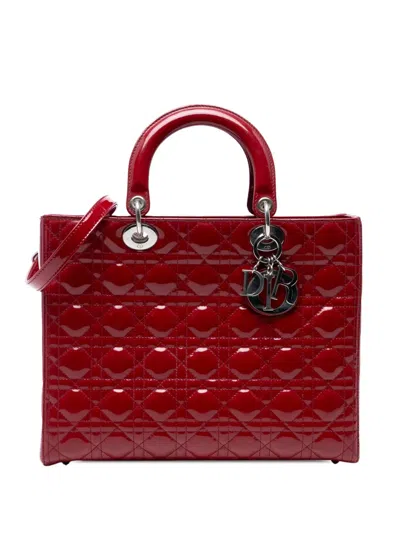 Pre-owned Dior 2011 Large Patent Cannage Lady  Satchel In Red
