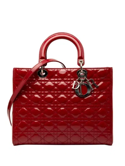 Pre-owned Dior 2011 Large Patent Cannage Lady  Satchel In Red