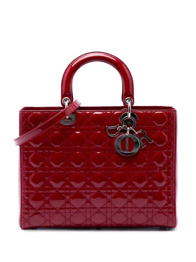 Pre-owned Dior 2011 Large Patent Cannage Lady  Satchel In Red