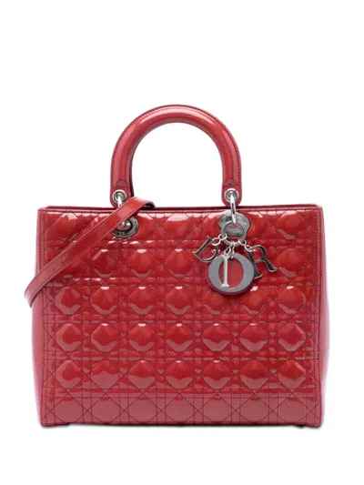 Pre-owned Dior 2011 Large Patent Cannage Lady  Satchel In Red