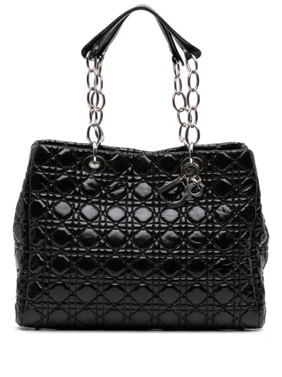 Pre-owned Dior 2011 Large Patent Cannage Lady  Soft Shopping Tote Bag In Black