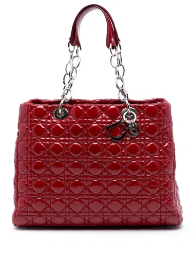 Pre-owned Dior 2011 Large Patent Cannage Lady  Soft Shopping Tote Bag In Red