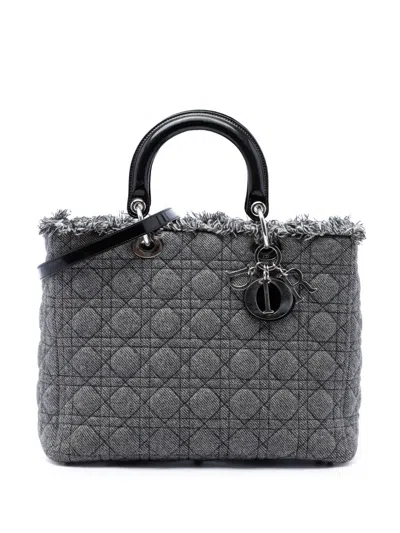 Pre-owned Dior 2011 Large Tweed Cannage Lady  Satchel In Black