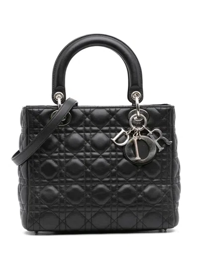 Pre-owned Dior 2011 Medium Lambskin Cannage Lady  Satchel In Black
