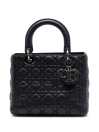 Pre-owned Dior 2011 Medium Lambskin Cannage Lady  Satchel In Black