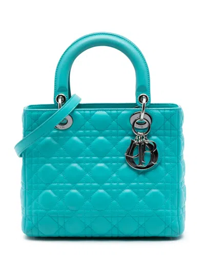 Pre-owned Dior 2011 Medium Lambskin Cannage Lady  Satchel In Blue