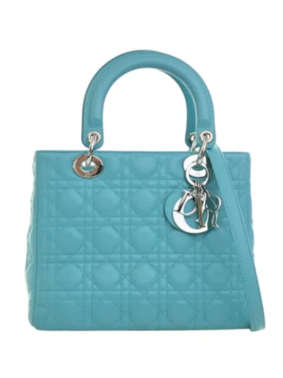 Pre-owned Dior 2011 Medium Lambskin Cannage Lady  Satchel In Blue