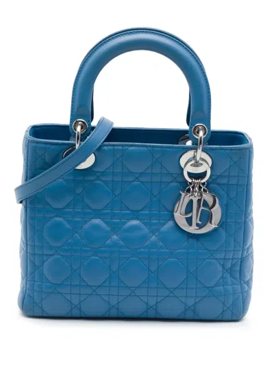 Pre-owned Dior 2011 Medium Lambskin Cannage Lady  Satchel In Blue