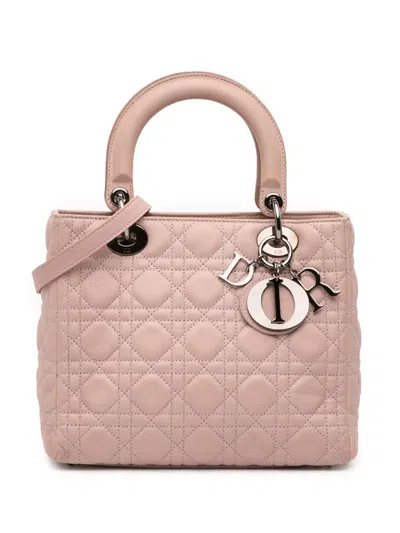 Pre-owned Dior 2011 Medium Lambskin Cannage Lady  Satchel In Pink