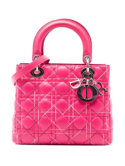 Pre-owned Dior 2011 Medium Lambskin Cannage Lady  Satchel In Pink