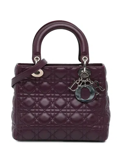 Pre-owned Dior 2011 Medium Lambskin Cannage Lady  Satchel In Purple