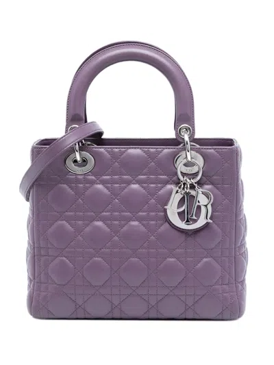 Pre-owned Dior 2011 Medium Lambskin Cannage Lady  Satchel In Purple