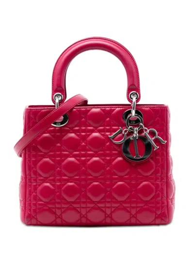 Pre-owned Dior 2011 Medium Lambskin Cannage Lady  Satchel In Red