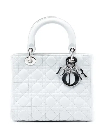 Pre-owned Dior 2011 Medium Lambskin Cannage Lady  Satchel In White