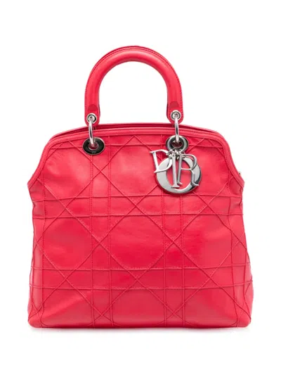 Pre-owned Dior 2011 Medium Lambskin Cannage Polochon Granville Satchel In Red