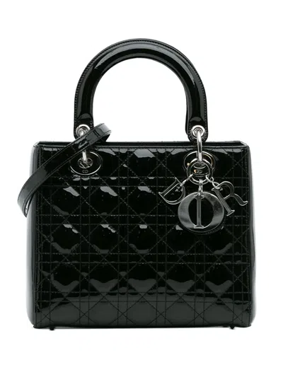 Pre-owned Dior 2011 Medium Patent Cannage Lady  Satchel In Black