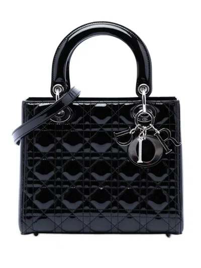 Pre-owned Dior 2011 Medium Patent Cannage Lady  Satchel In Black
