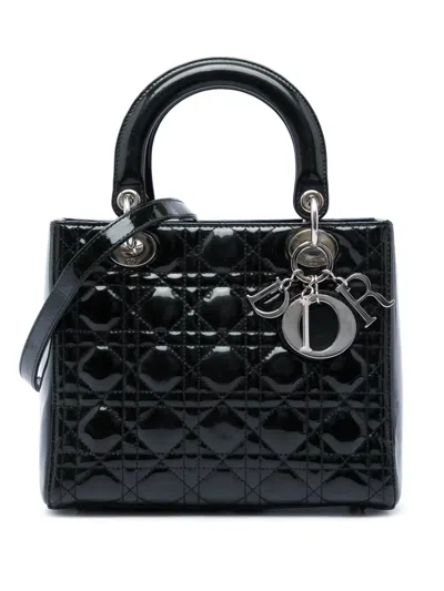Pre-owned Dior 2011 Medium Patent Cannage Lady  Satchel In Black