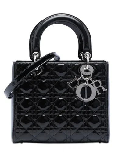 Pre-owned Dior 2011 Medium Patent Cannage Lady  Satchel In Black