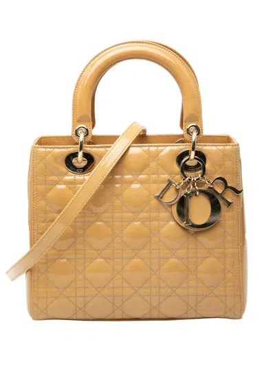 Pre-owned Dior 2011 Medium Patent Cannage Lady  Satchel In Brown