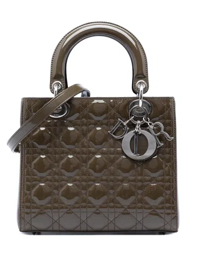Pre-owned Dior 2011 Medium Patent Cannage Lady  Satchel In Brown