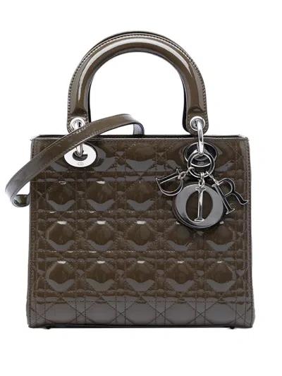 Pre-owned Dior 2011 Medium Patent Cannage Lady  Satchel In Brown
