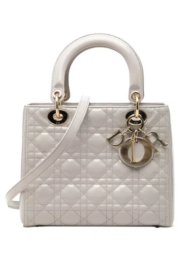 Pre-owned Dior 2011 Medium Patent Cannage Lady  Satchel In Grey