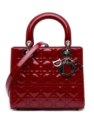 Pre-owned Dior 2011 Medium Patent Cannage Lady  Satchel In Red