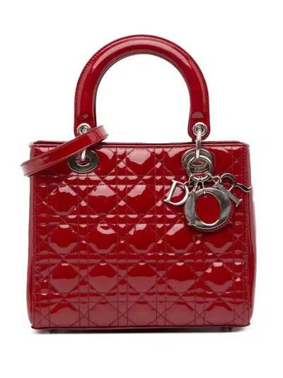 Pre-owned Dior 2011 Medium Patent Cannage Lady  Satchel In Red