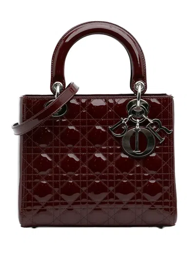 Pre-owned Dior 2011 Medium Patent Cannage Lady  Satchel In Red